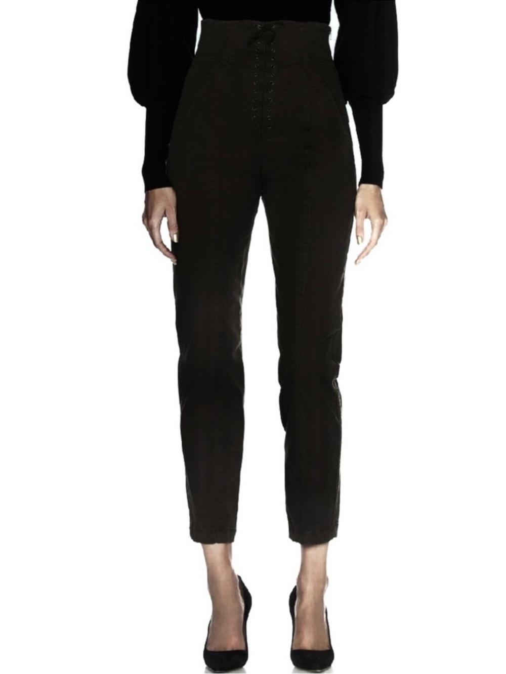 NEW A.L.C. REVOLVE BLACK LACE-UP CROPPED PANTS